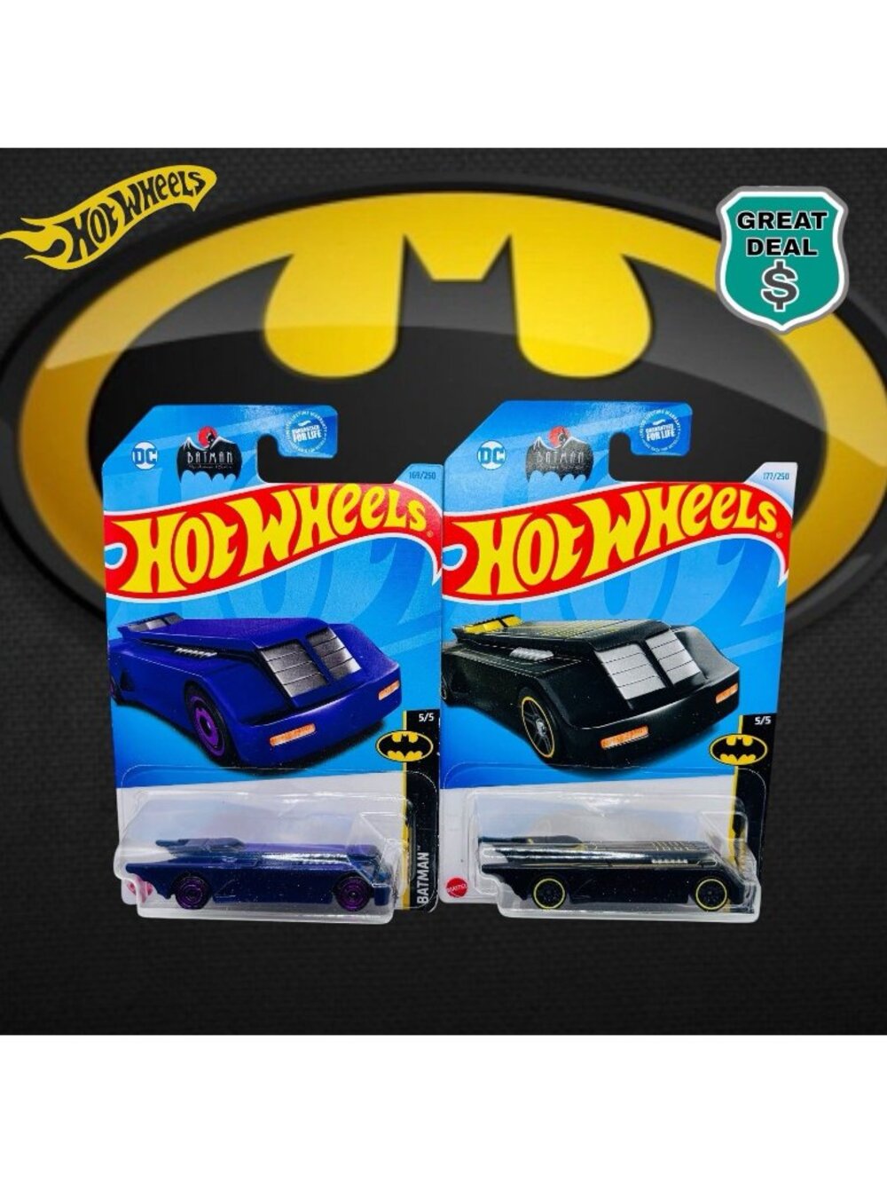 Hot Wheels Batman: The Animated Series Pair of Batmobiles Purple and Black. NEW!